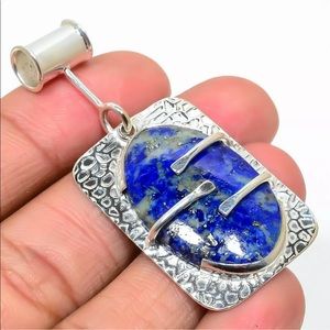 Afghan Lapis Lazuli Textured 925 Silver Pendant